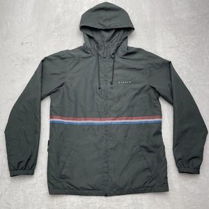 Vissla Jacket Mens Small Black Full Zip Windbreaker Hooded Striped Outdoor